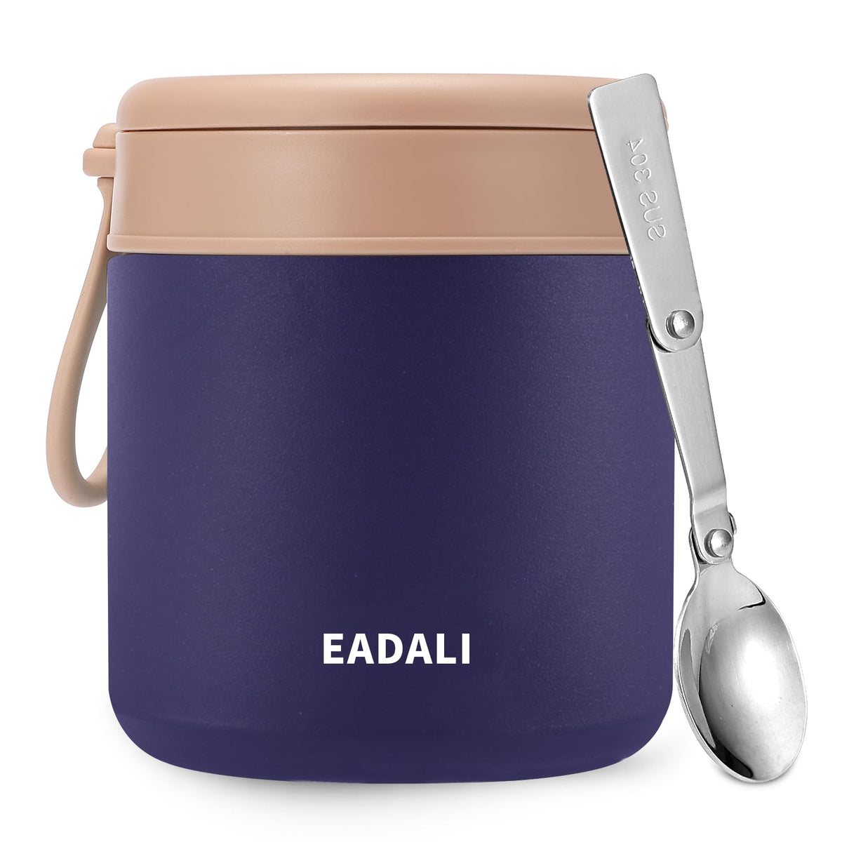 Eadali 15.2oz Kids Food Jar for Hot Food – Vacuum Insulated Lunch Container with 316 Stainless Steel Interior, Leakproof Wide Mouth & Foldable Spoon for School Meals