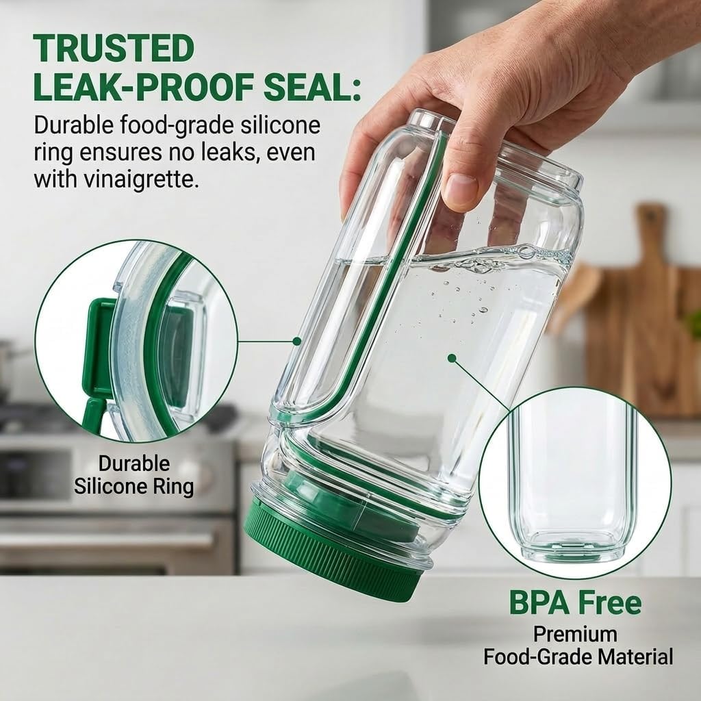 Large Salad Jar with Side Opening, 35oz Leakproof Salad Pod with Dressing Cup, Portable BPA-Free Container for On-the-Go Meal Prep,Office, Gym & Camping, Easy to Clean & Dishwasher Safe