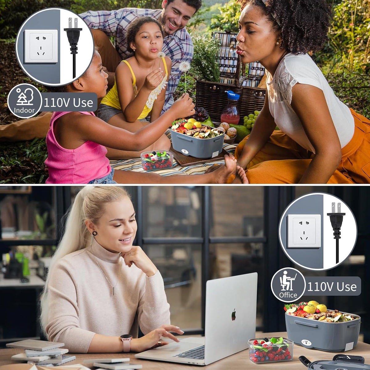 Electric Lunch Box for Adults, Heated Lunch Box Food Warmer, 80W 1.5L Portable Heating Lunchbox for Men/Work/Car/Truck, 12V 24V 110V Lonchera Eléctrica Portátil Christmas White Elephant Gifts