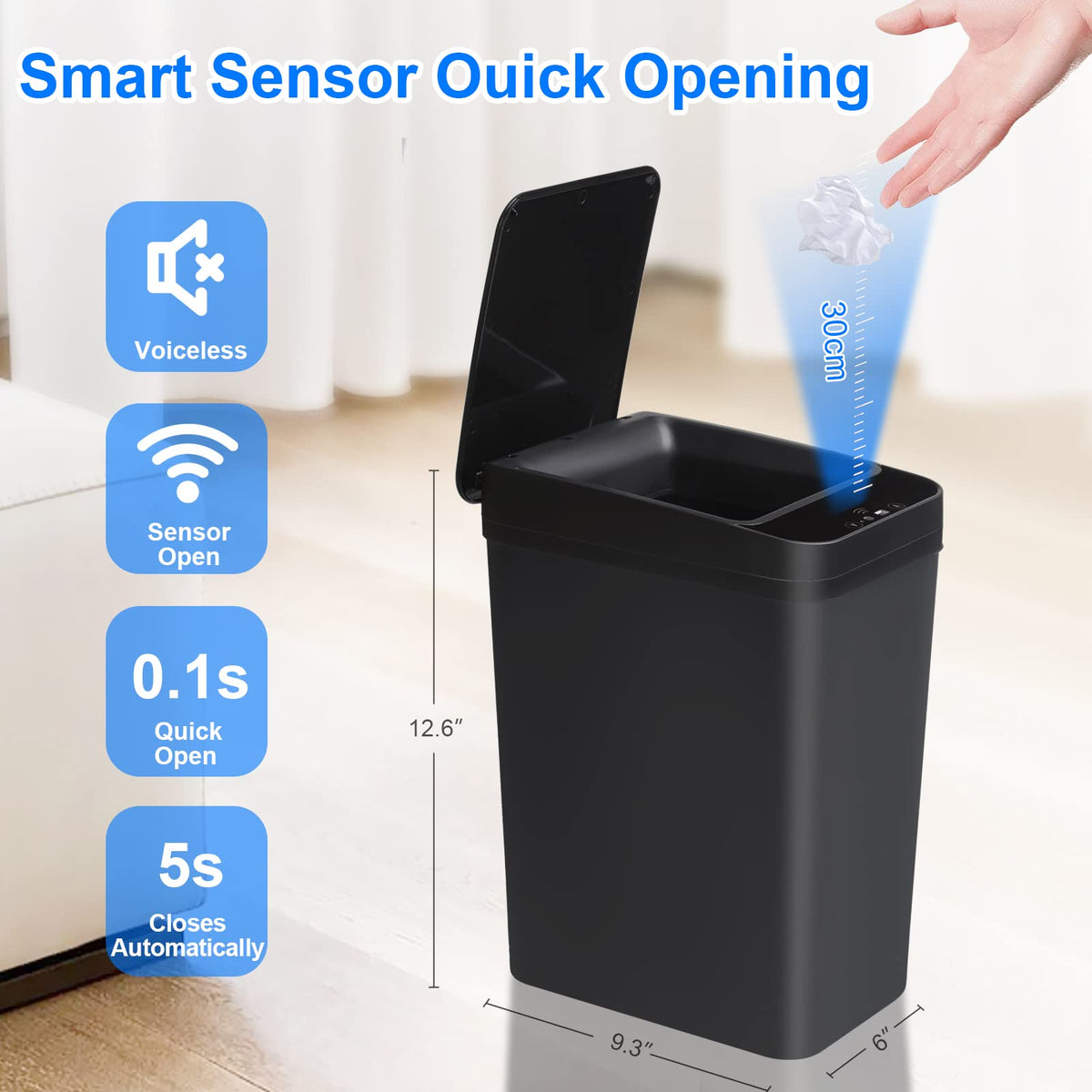Anborry Bathroom Smart Touchless Trash Can 2.2 Gallon Automatic Motion Sensor Rubbish Can with Lid Electric Narrow Small Garbage Bin for Kitchen, Office, Living Room, Toilet, Bedroom, RV
