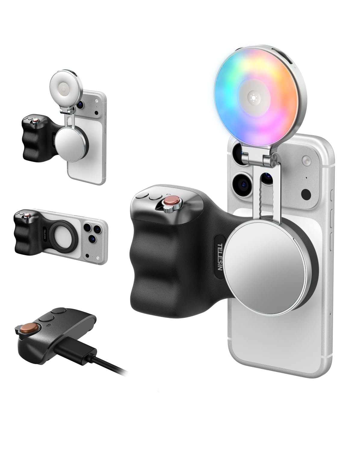 TELESIN Magnetic Phone Camera Grip with C03 Magnetic Selfie Light Kit