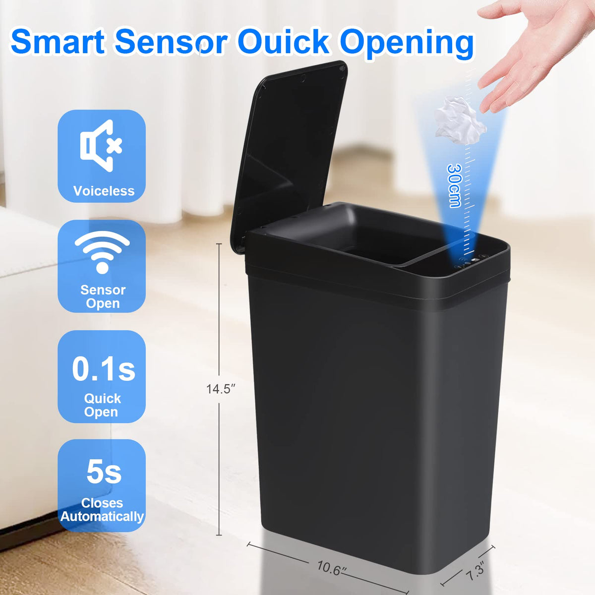 Anborry Bathroom Smart Touchless Trash Can 2.2 Gallon Automatic Motion Sensor Rubbish Can with Lid Electric Narrow Small Garbage Bin for Kitchen, Office, Living Room, Toilet, Bedroom, RV