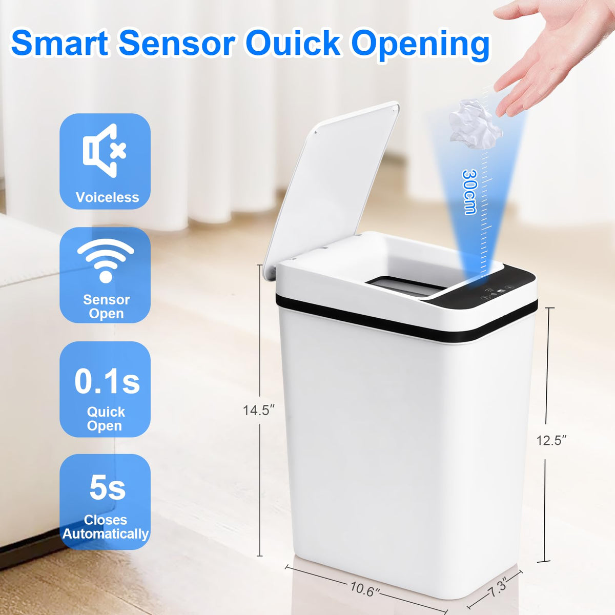 Anborry Bathroom Smart Touchless Trash Can 2.2 Gallon Automatic Motion Sensor Rubbish Can with Lid Electric Narrow Small Garbage Bin for Kitchen, Office, Living Room, Toilet, Bedroom, RV