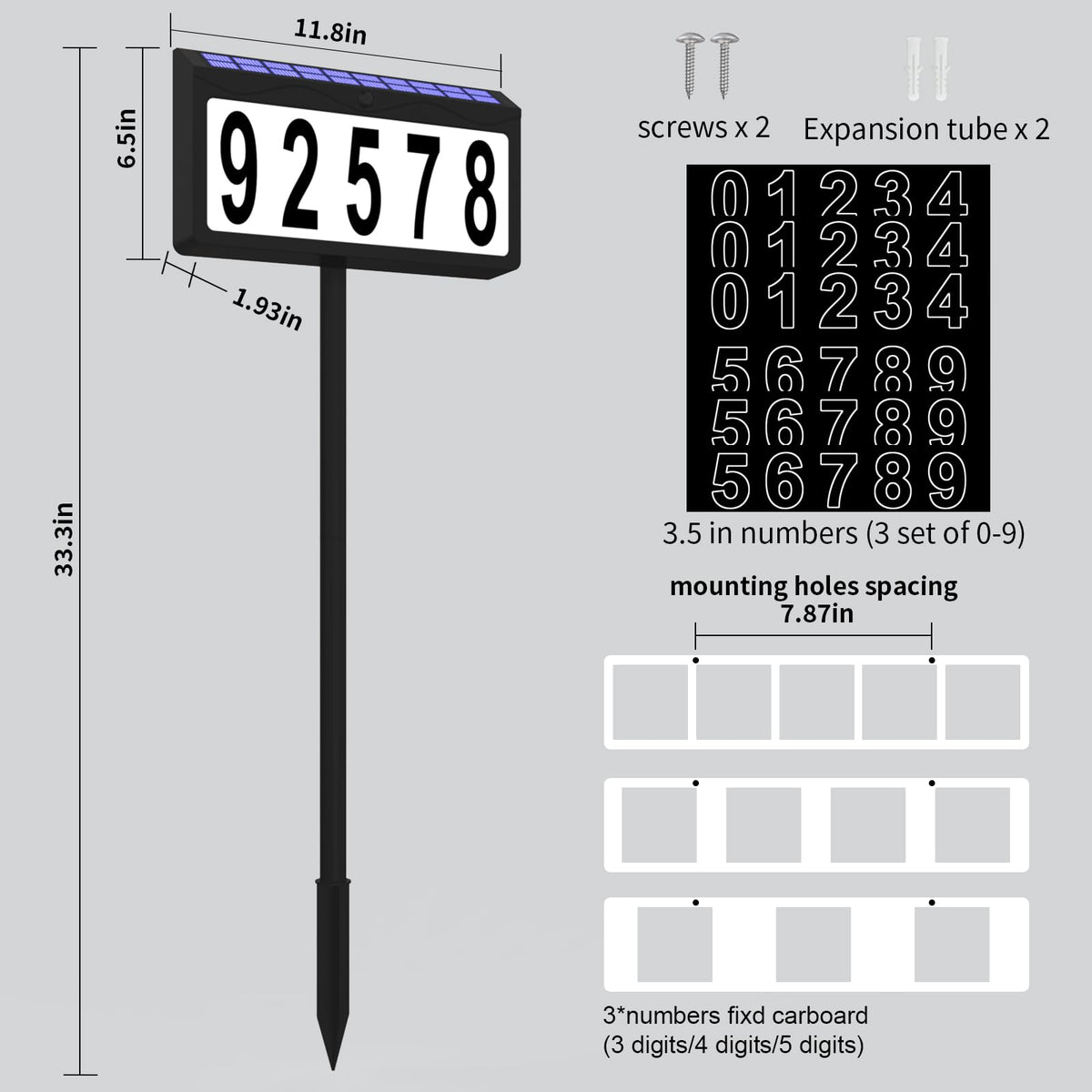 11.8 Inch Solar Powered Address Sign, Larger Size House Number Plaque