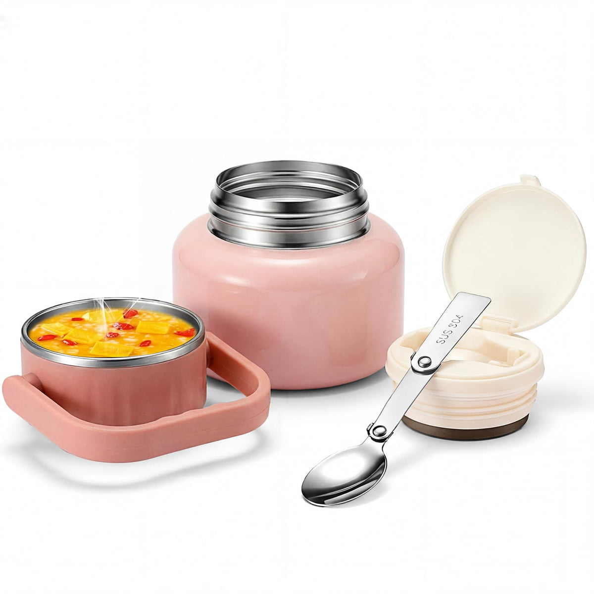 15.2 oz Kids Thermo Food Jar for Hot Food & Soup, Folding Spoon, Blue