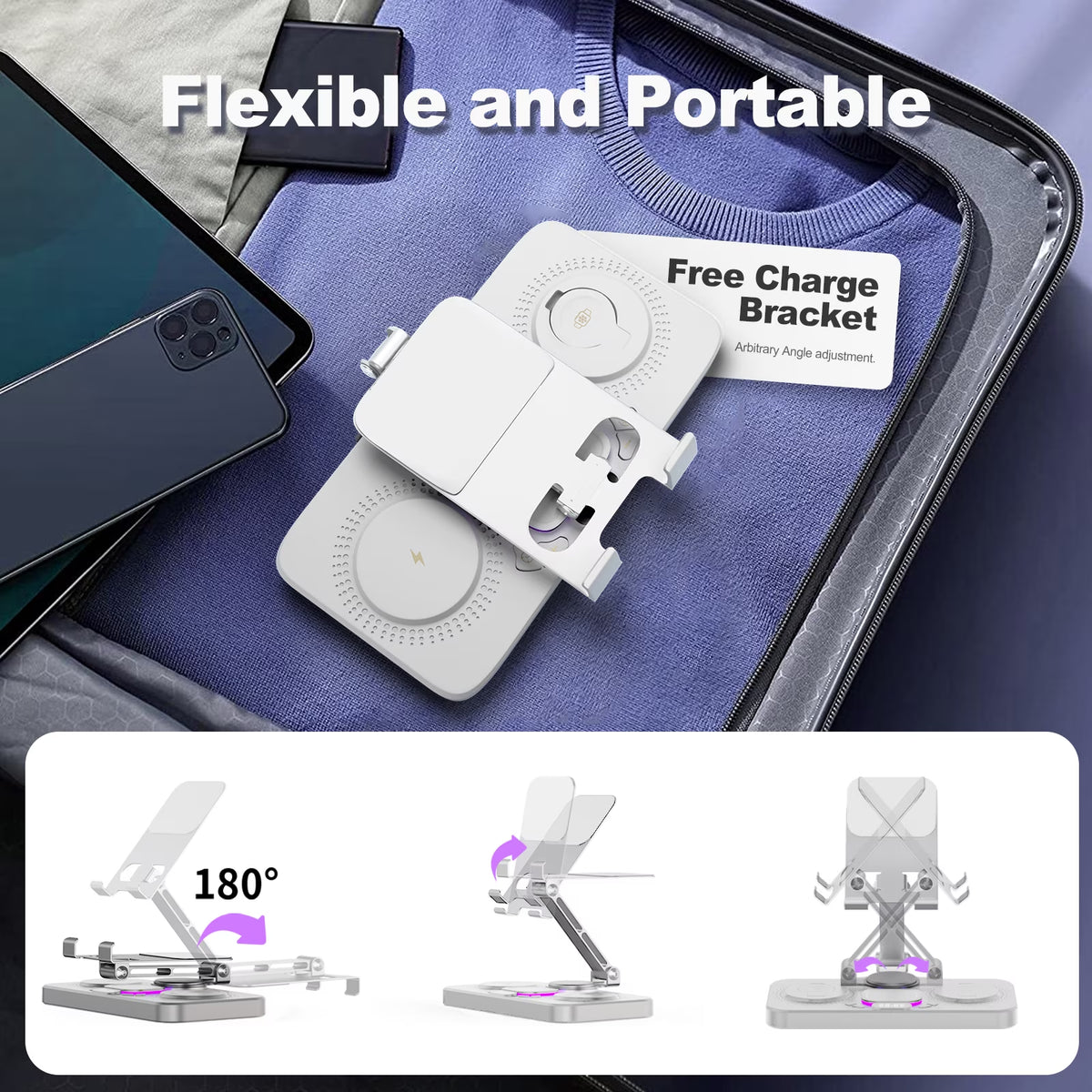 6 in 1 Wireless Charger for Iphone Airpods Iwatch, Foldable Charging Station Travel Charging Pad Dock Compatible with Apple 12 and above Series,White