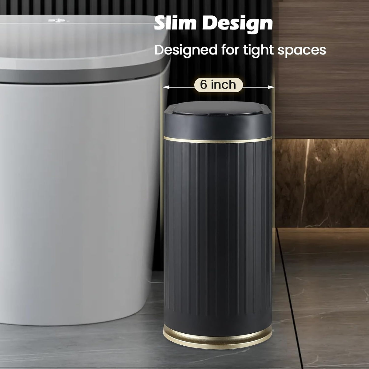 SYNCVIBE Bathroom Sensor Trash Can with Lid, 2 Gallon, Black Gold