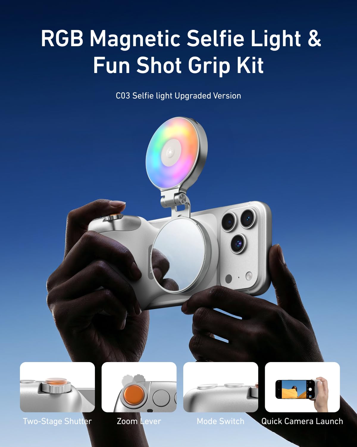 TELESIN Magnetic Phone Camera Grip with C03 Magnetic Selfie Light Kit