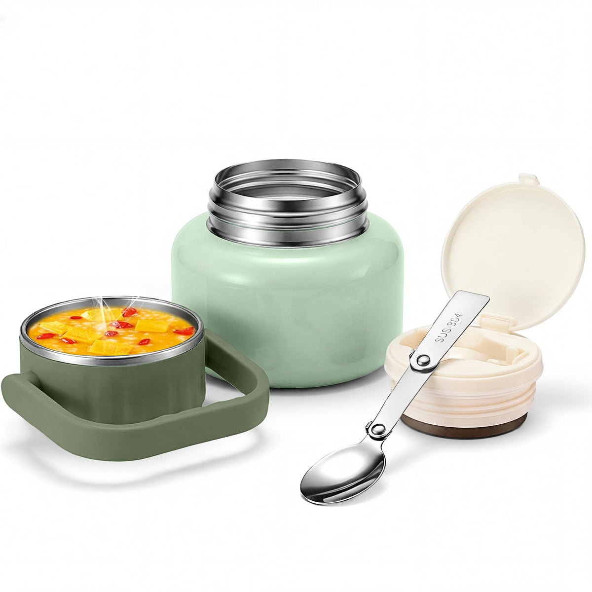 15.2 oz Kids Thermo Food Jar for Hot Food & Soup, Folding Spoon, Blue