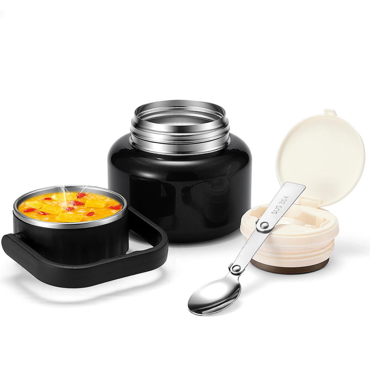 15.2 oz Kids Thermo Food Jar for Hot Food & Soup, Folding Spoon, Blue