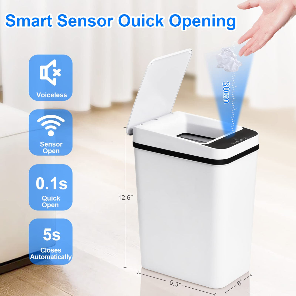 Anborry Bathroom Smart Touchless Trash Can 2.2 Gallon Automatic Motion Sensor Rubbish Can with Lid Electric Narrow Small Garbage Bin for Kitchen, Office, Living Room, Toilet, Bedroom, RV