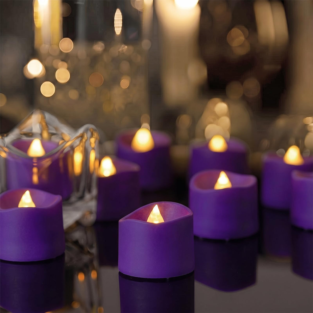 Homemory 24-Pack Purple Flameless Battery Tea Light Candles, 200+ Hours