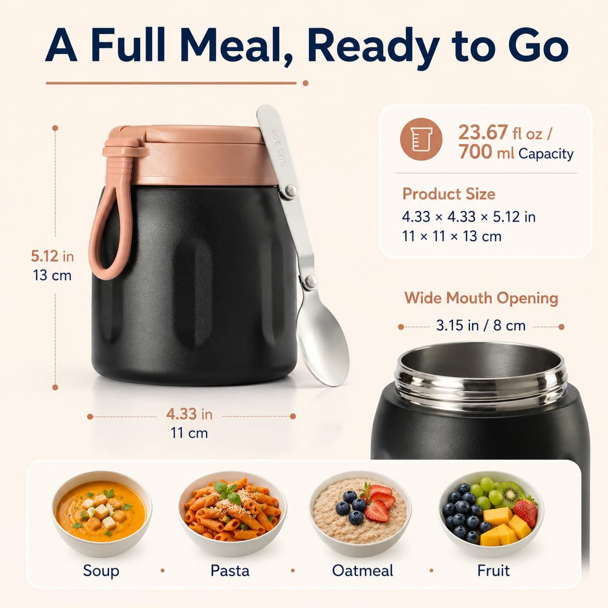 15.2 oz Kids Thermo Food Jar for Hot Food & Soup, Folding Spoon, Blue