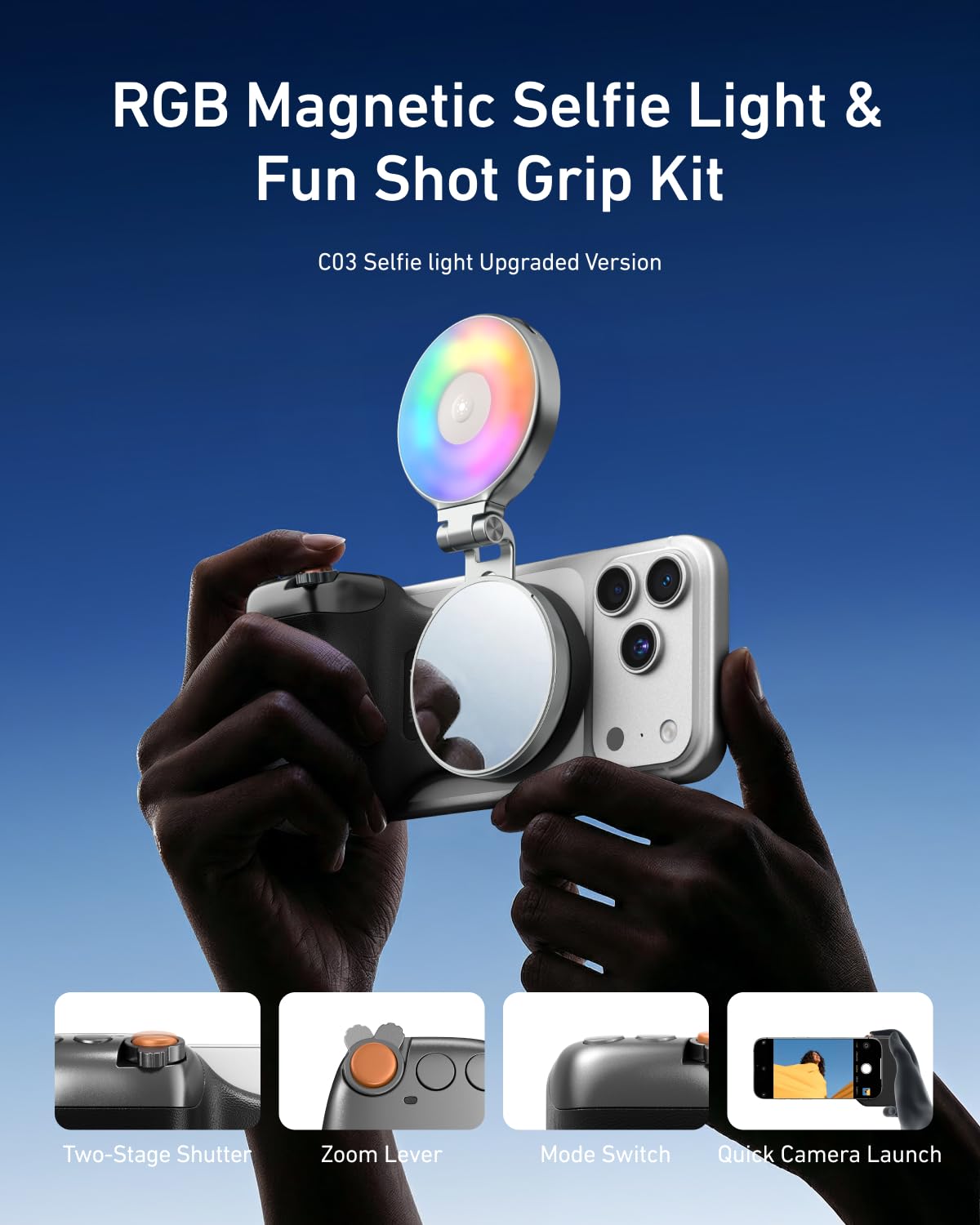TELESIN Magnetic Phone Camera Grip with C03 Magnetic Selfie Light Kit