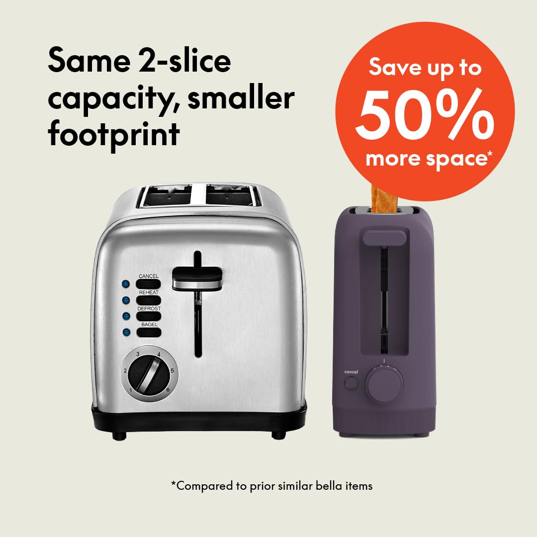 bella Fits-Anywhere™ 2-Slice Slim Toaster, Long Slot & Extra Wide, Oatmilk