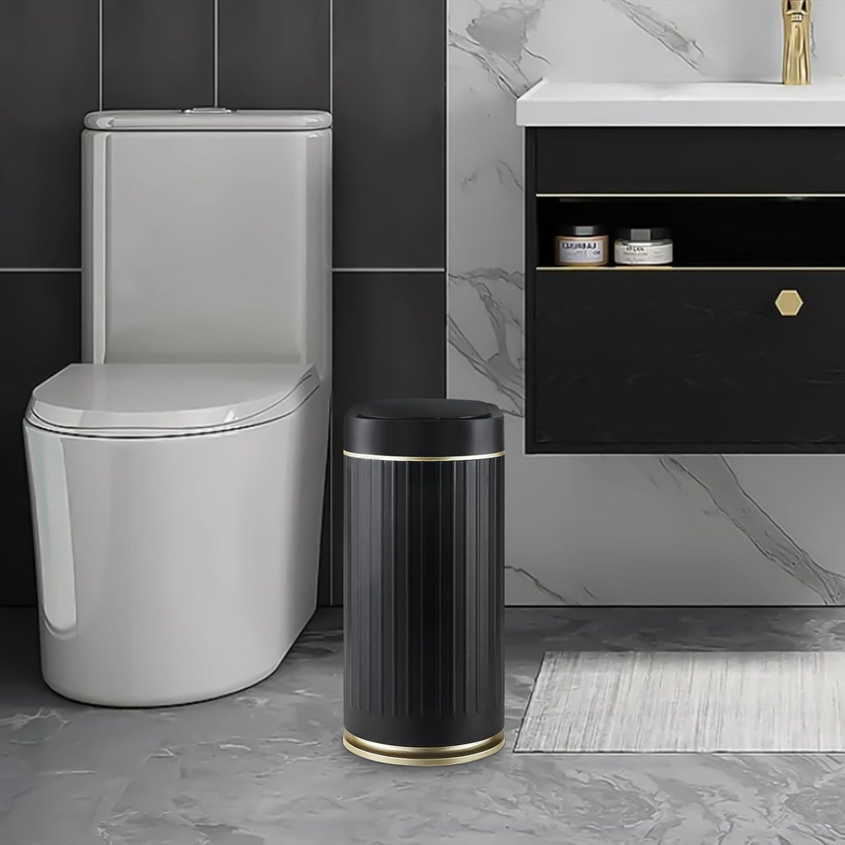 SYNCVIBE Bathroom Sensor Trash Can with Lid, 2 Gallon, Black Gold