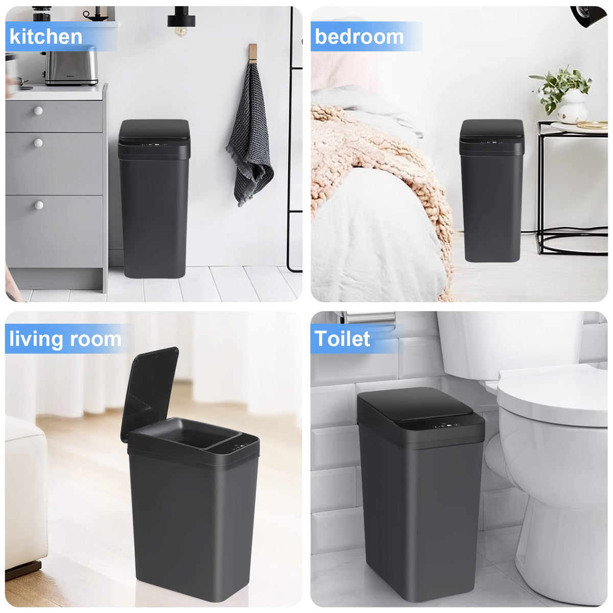 Anborry Bathroom Smart Touchless Trash Can 2.2 Gallon Automatic Motion Sensor Rubbish Can with Lid Electric Narrow Small Garbage Bin for Kitchen, Office, Living Room, Toilet, Bedroom, RV