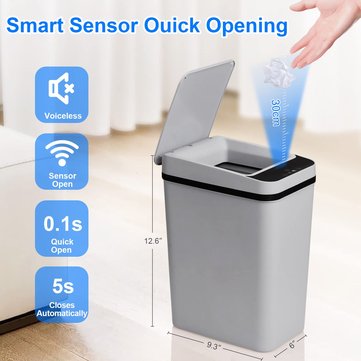 Anborry Bathroom Smart Touchless Trash Can 2.2 Gallon Automatic Motion Sensor Rubbish Can with Lid Electric Narrow Small Garbage Bin for Kitchen, Office, Living Room, Toilet, Bedroom, RV