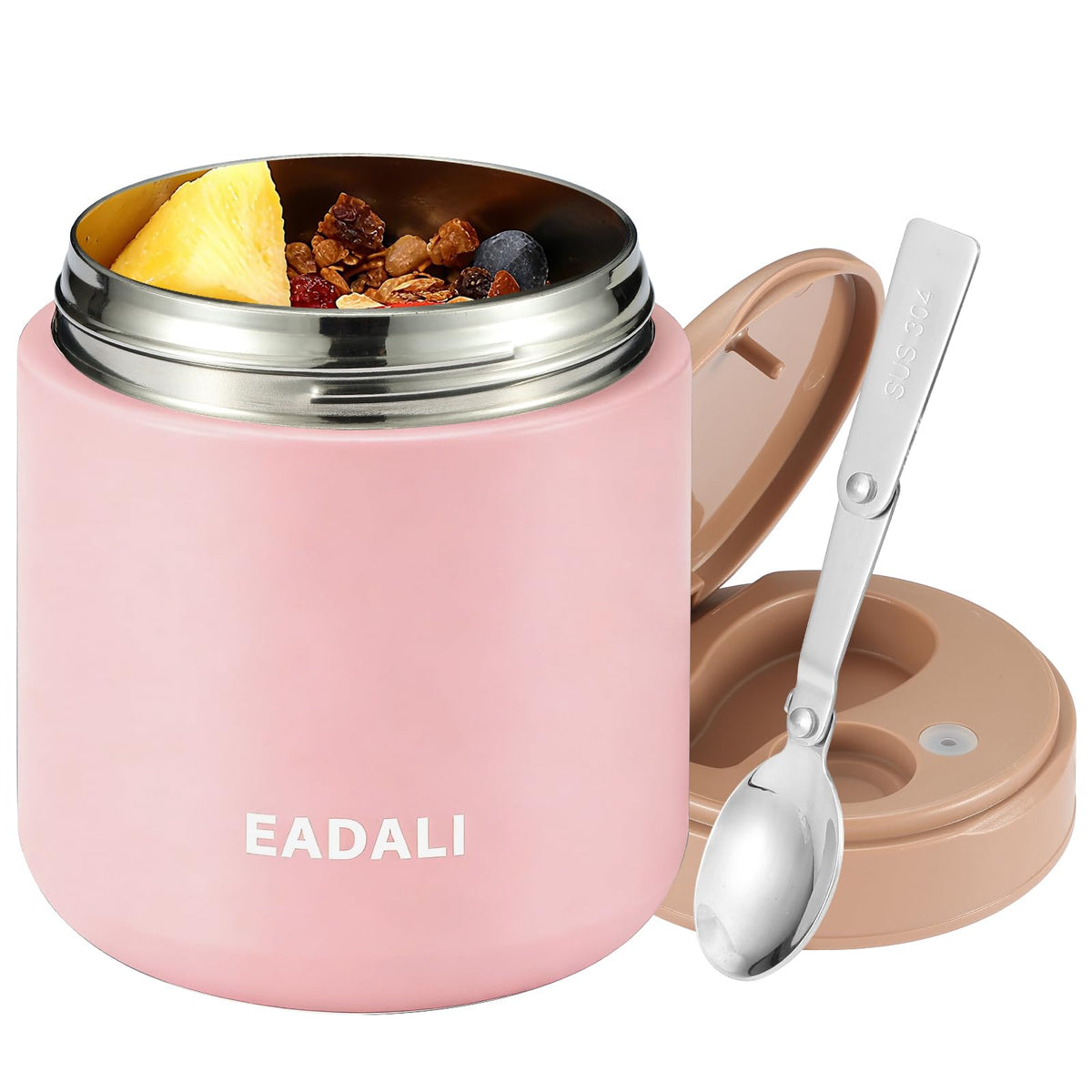 Eadali 15.2oz Kids Food Jar for Hot Food – Vacuum Insulated Lunch Container with 316 Stainless Steel Interior, Leakproof Wide Mouth & Foldable Spoon for School Meals
