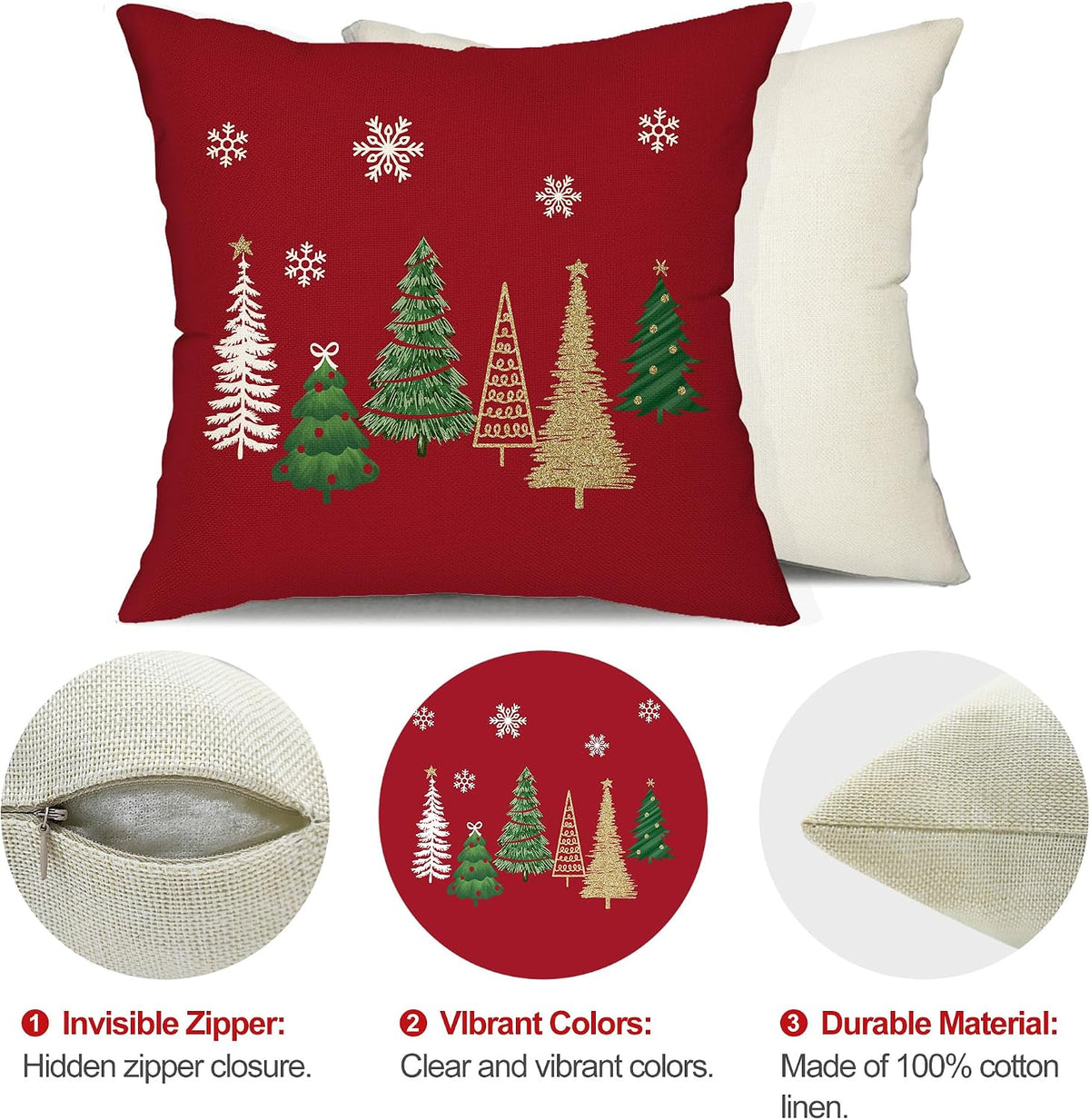 Christmas Pillow Covers 20X20 Inch Set of 2 Xmas Tree Decorative Red Throw Pillows Winter Christmas Decor for Home Couch TH-50A20