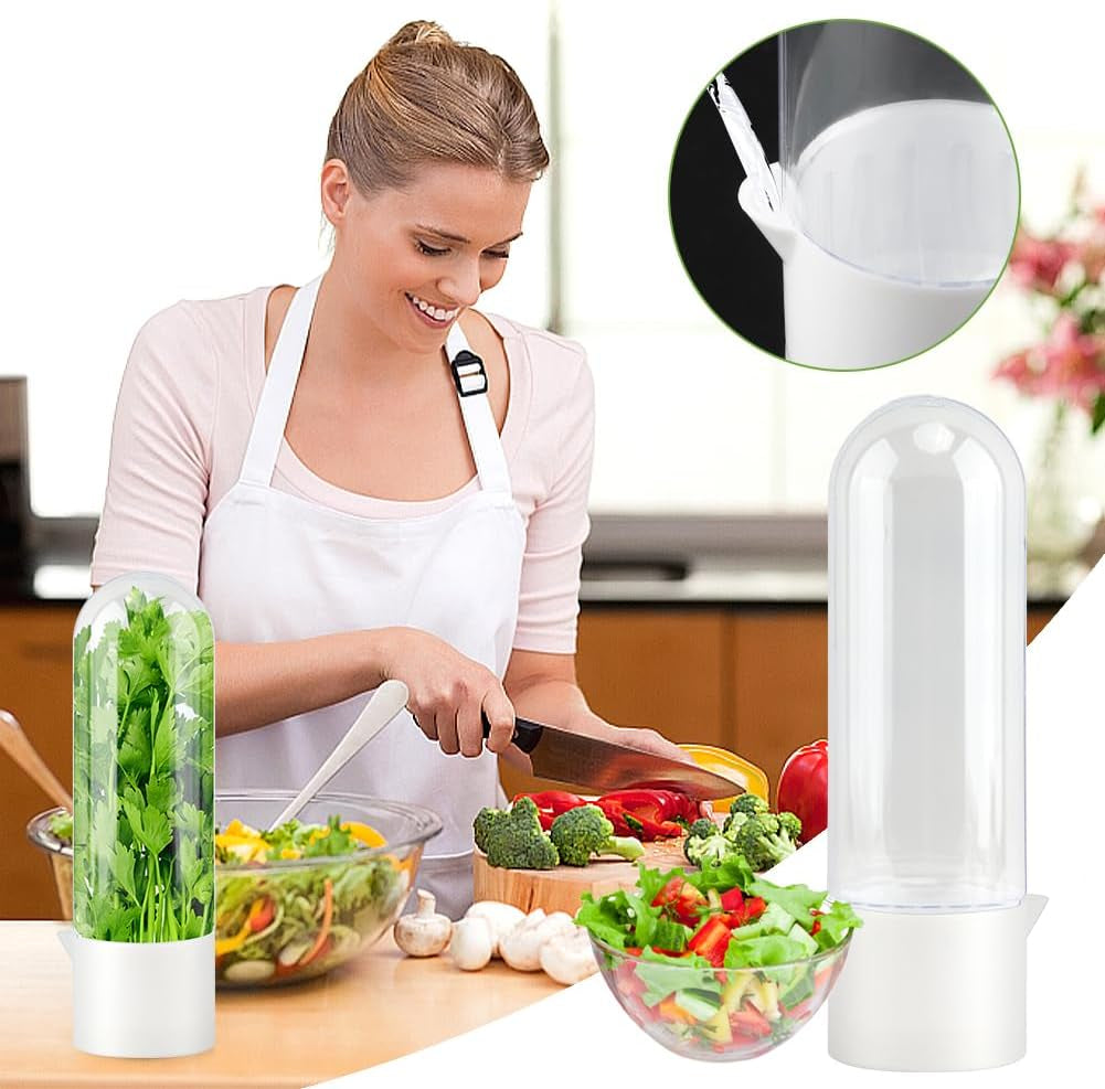 Fresh Herb Saver Cilantro Storage Containers for Refrigerator, Transparent Herbs Saver Fits Fridge Asparagus Parsley Mint Leaves, Keeps Greens Vegetables for 2-3 Weeks(Size:2 Pcs)