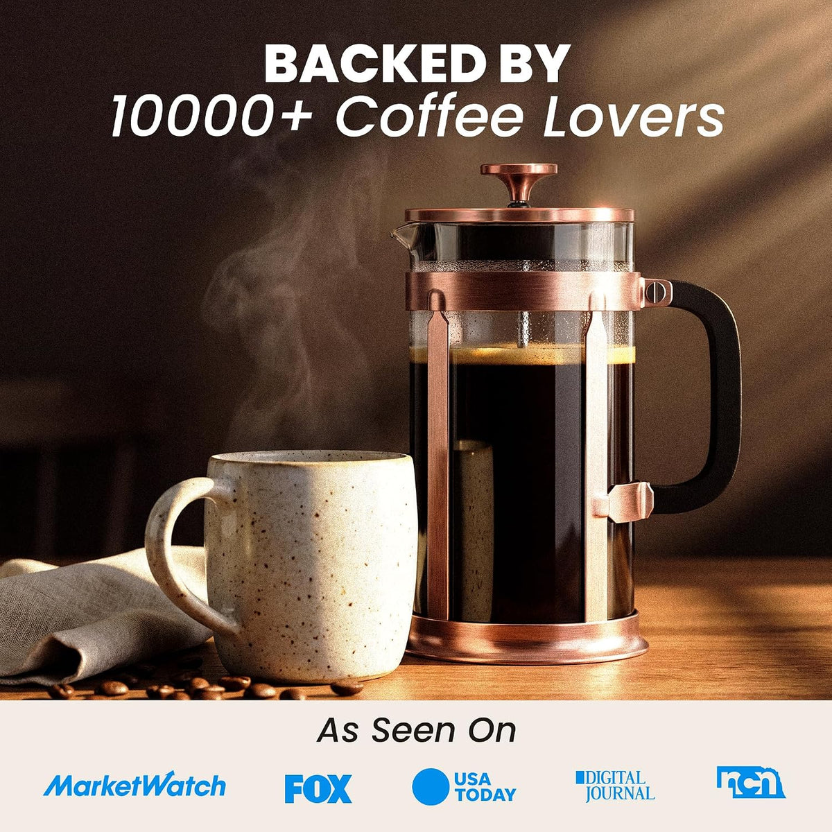 Ezdtach Glass French Press Coffee Maker 34Oz Copper – Double Filter
