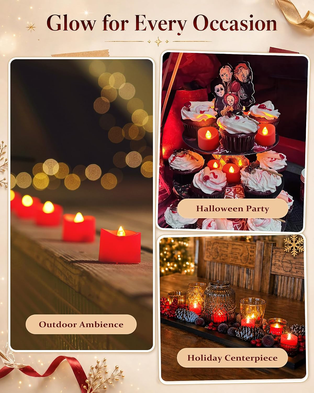 12-Pack Red Flameless Battery Tea Light Candles, 200+ Hours