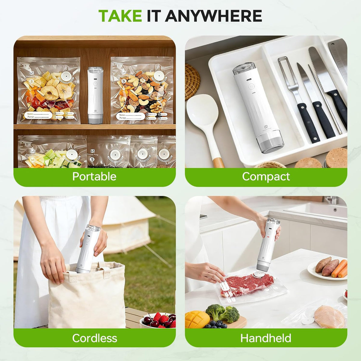 Vacuum Sealer for Food, Powerful Handheld Food Saver Machine Compact Vacuum Sealer Machine with Visible Water Tank & 15 Reusable Sealer Bags for Kitchen, Travel & Outdoor