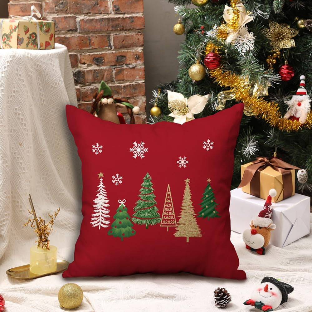 Christmas Pillow Covers 20X20 Inch Set of 2 Xmas Tree Decorative Red Throw Pillows Winter Christmas Decor for Home Couch TH-50A20