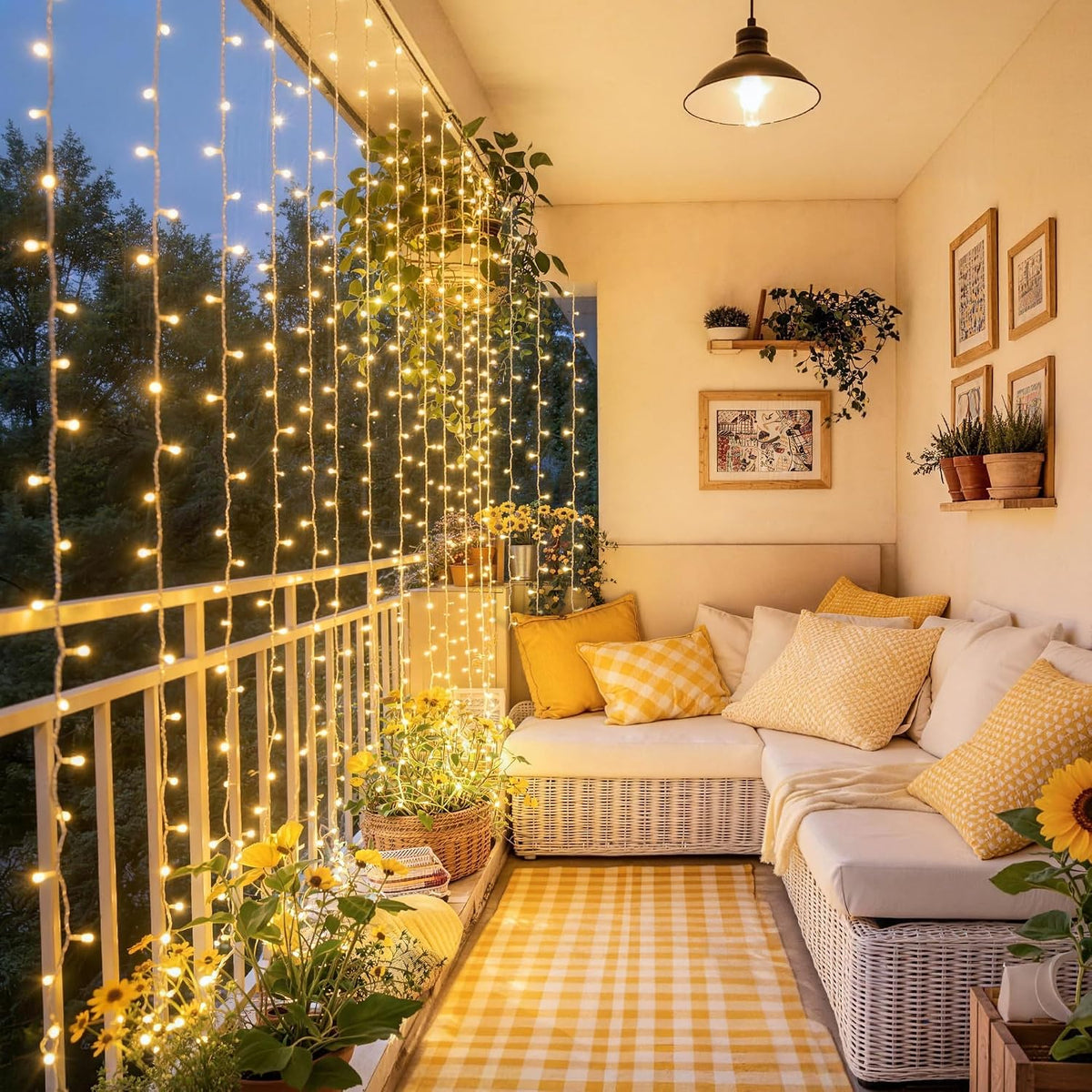 USB Plug in Curtain Lights 200 LED with 8 Modes, 6.5Ftx6.5Ft