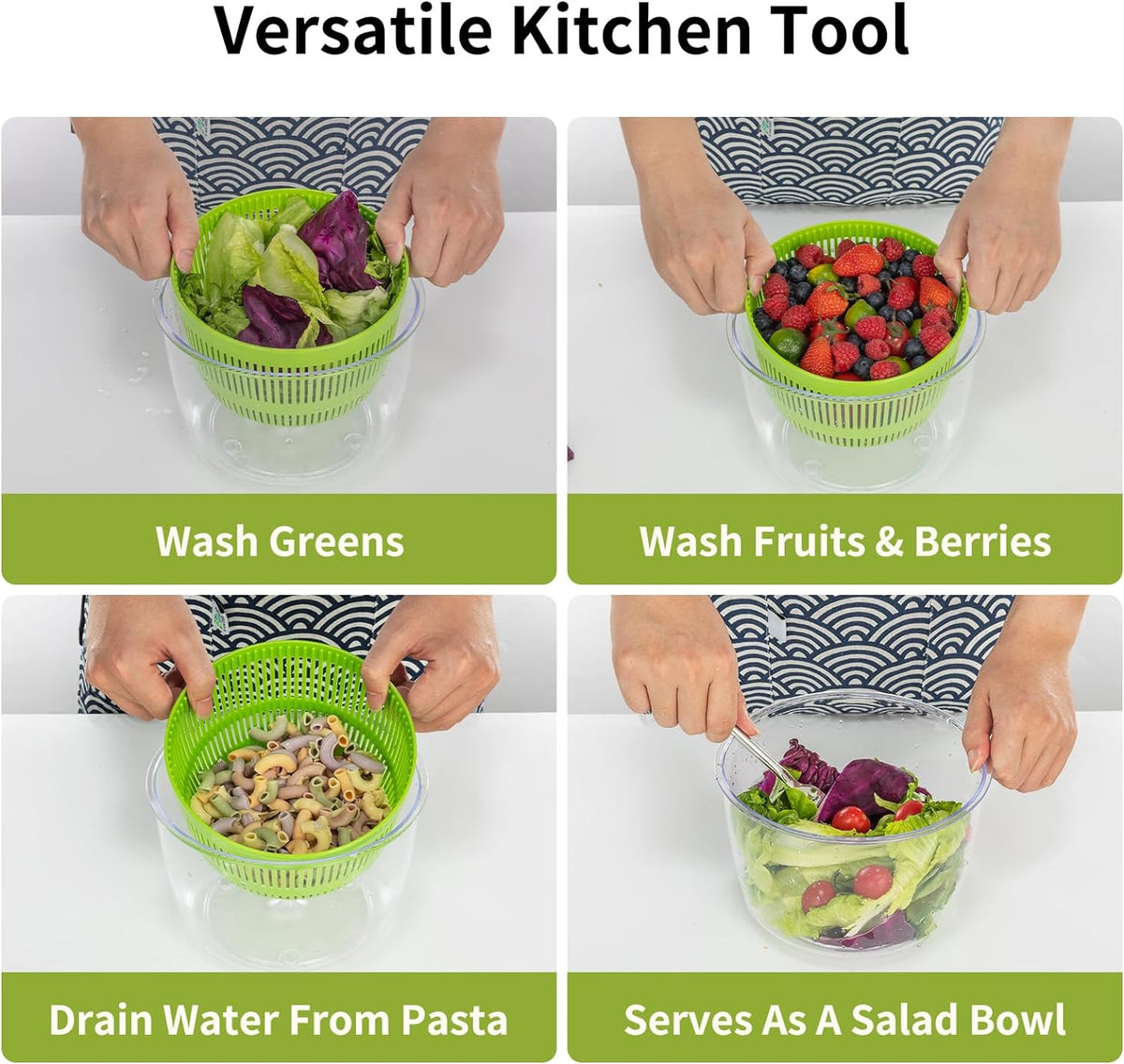 Salad Spinner 3 QT Fruit and Vegetable Washer with Bowl and Mesh Basket