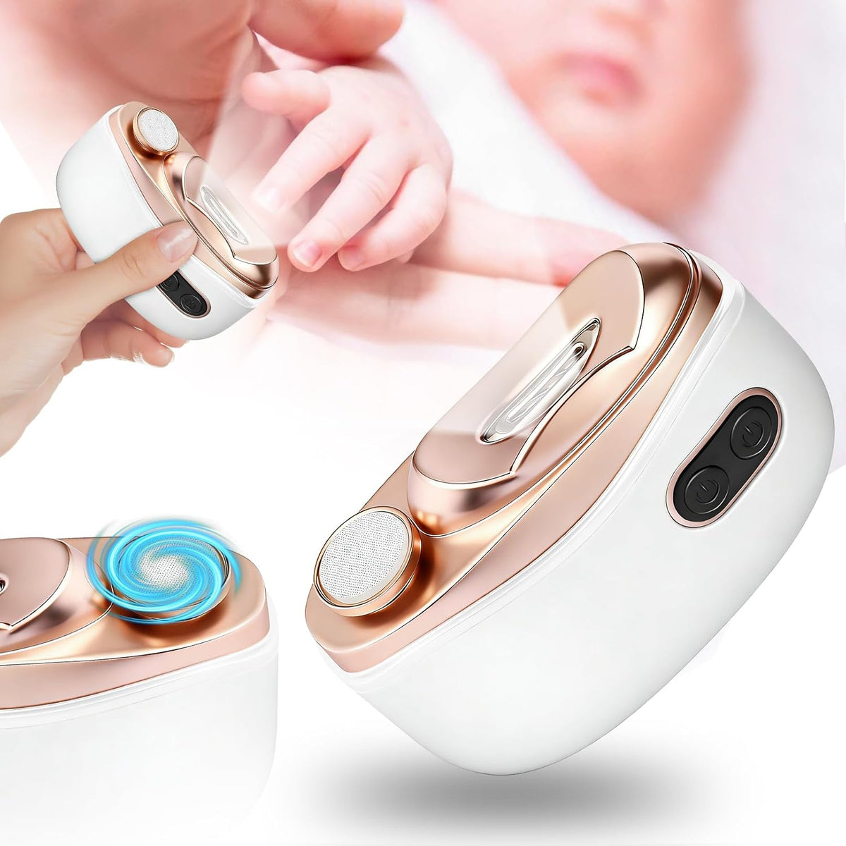 Electric Nail Clipper, 3 In1 Baby Nail Trimmer Electric, Smart Easy Nail Clipper with LED Light & Nail Clip for People Adults, Seniors, Women, Men and Kids (White)