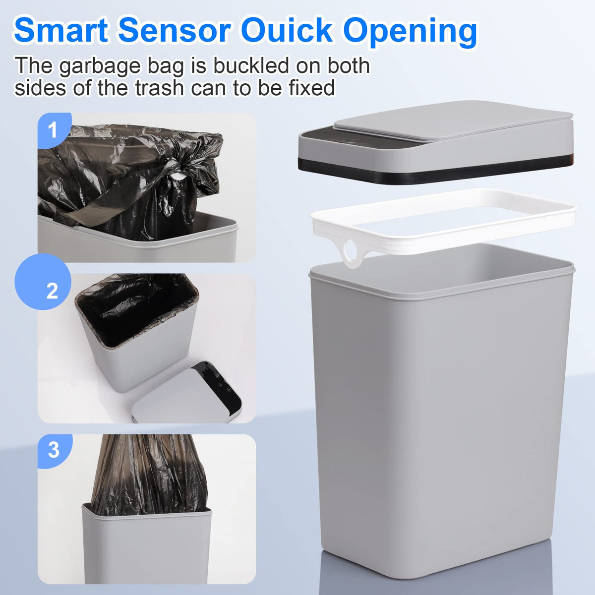 Anborry Bathroom Smart Touchless Trash Can 2.2 Gallon Automatic Motion Sensor Rubbish Can with Lid Electric Narrow Small Garbage Bin for Kitchen, Office, Living Room, Toilet, Bedroom, RV