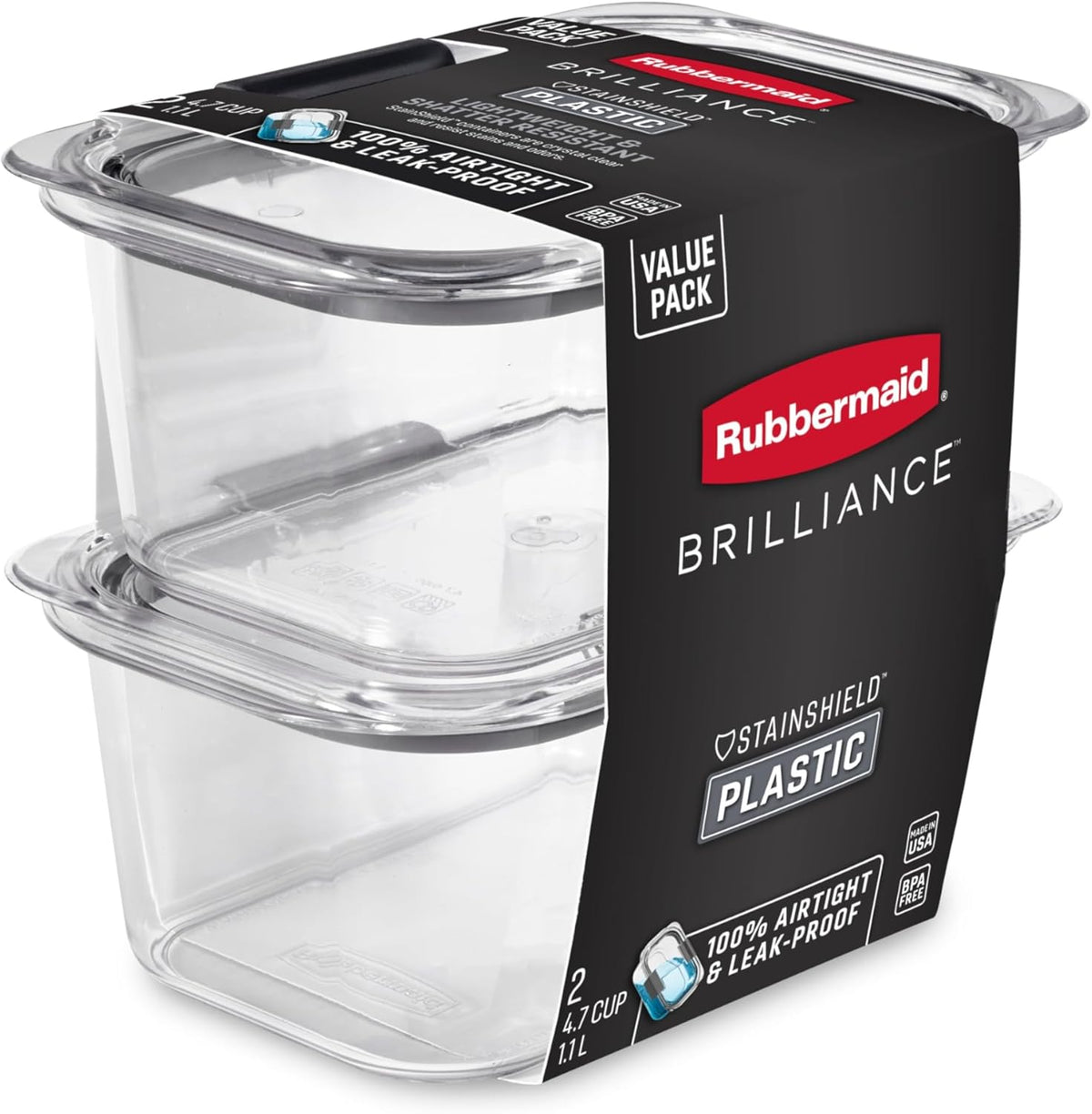 Rubbermaid Brilliance Tritan Plastic Food Storage Containers BPA Free Airtight Lids Ideal for Lunch Meal Prep & Leftovers Set of 5 (3.2 Cup)