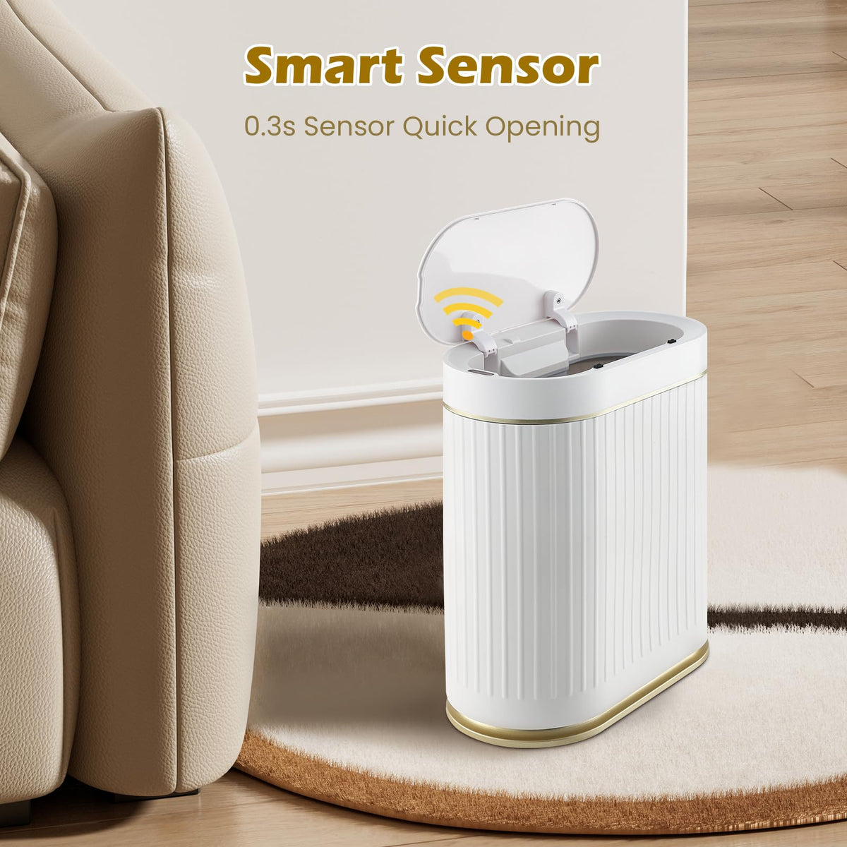 SYNCVIBE Bathroom Sensor Trash Can with Lid, 2 Gallon, Black Gold