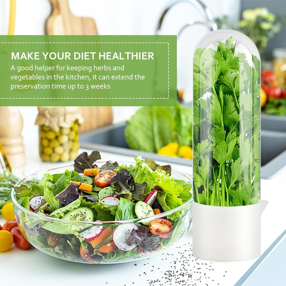 Fresh Herb Saver Cilantro Storage Containers for Refrigerator, Transparent Herbs Saver Fits Fridge Asparagus Parsley Mint Leaves, Keeps Greens Vegetables for 2-3 Weeks(Size:2 Pcs)