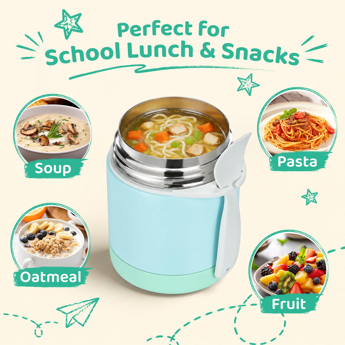 10oz Soup Thermo for Hot Food Kids Insulated Food Jar,Thermo Hot Food Lunch Container, Width Mouth Stainless Steel Lunch Box for Kids with Spoon (Black)