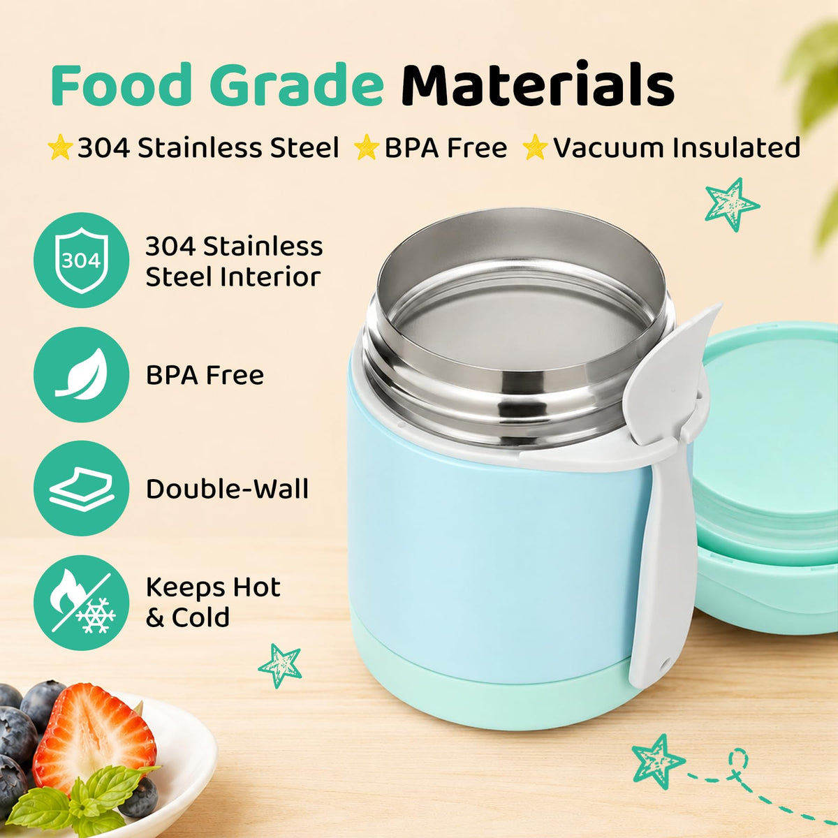 10oz Soup Thermo for Hot Food Kids Insulated Food Jar,Thermo Hot Food Lunch Container, Width Mouth Stainless Steel Lunch Box for Kids with Spoon (Black)
