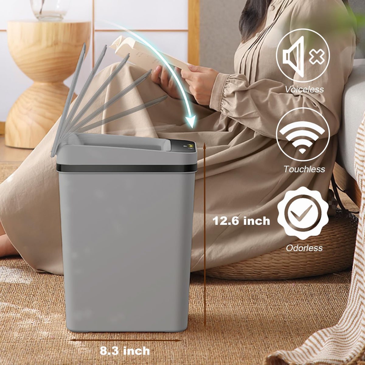 Touchless Bathroom Trash Can - 2.5 Gallon Smart Trash Can Sensor Motion
