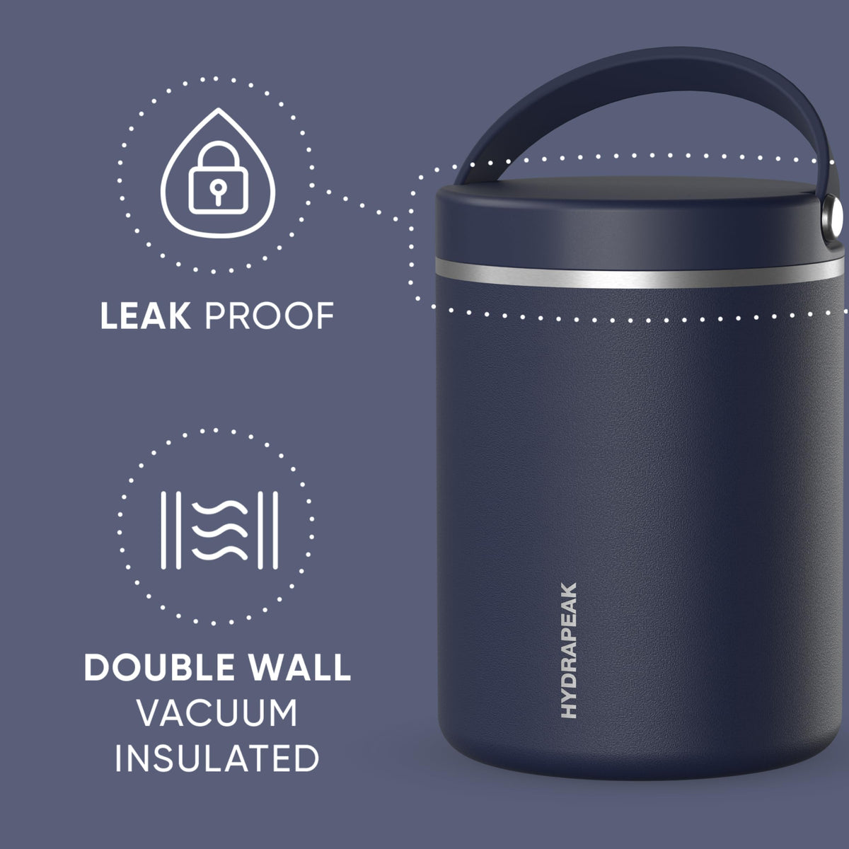 Hydrapeak 25oz Stainless Steel Vacuum Insulated Food Jar for Hot Food and Cold Food, Wide Mouth Leak-Proof Soup Jar for Adults, 10 Hours Hot and 16 Hours Cold (Black)