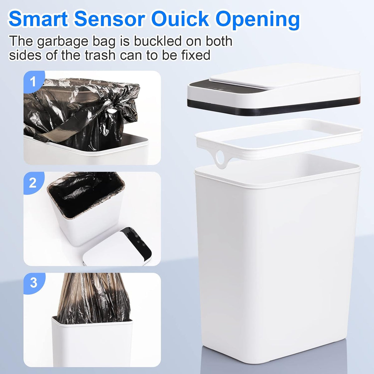 Anborry Bathroom Smart Touchless Trash Can 2.2 Gallon Automatic Motion Sensor Rubbish Can with Lid Electric Narrow Small Garbage Bin for Kitchen, Office, Living Room, Toilet, Bedroom, RV