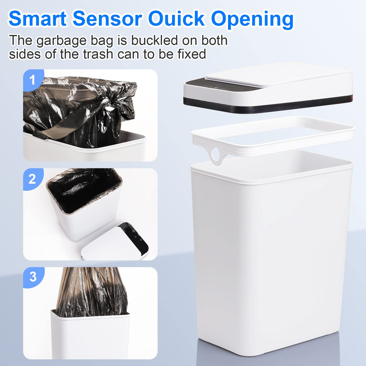 Anborry Bathroom Smart Touchless Trash Can 2.2 Gallon Automatic Motion Sensor Rubbish Can with Lid Electric Narrow Small Garbage Bin for Kitchen, Office, Living Room, Toilet, Bedroom, RV