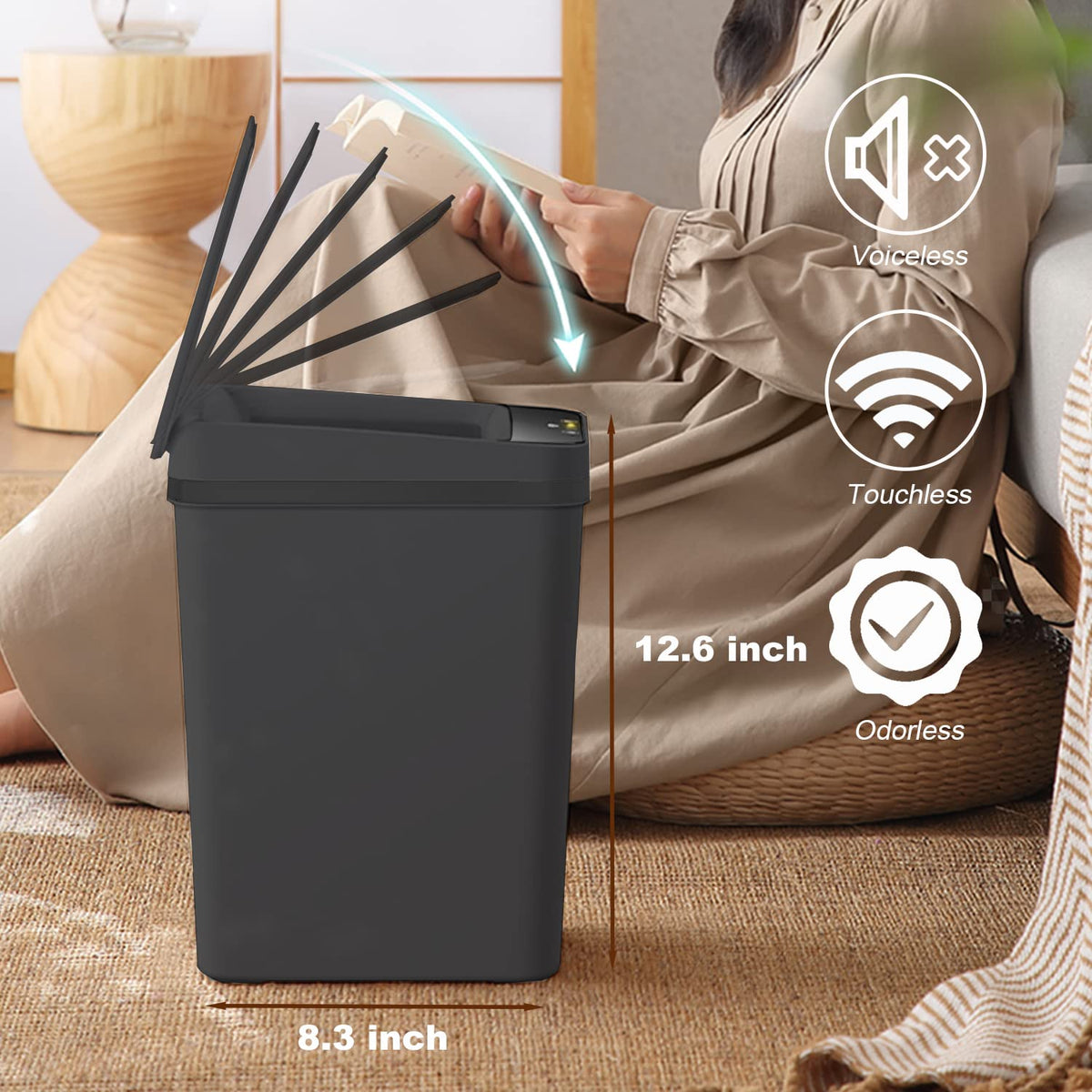 Touchless Bathroom Trash Can - 2.5 Gallon Smart Trash Can Sensor Motion