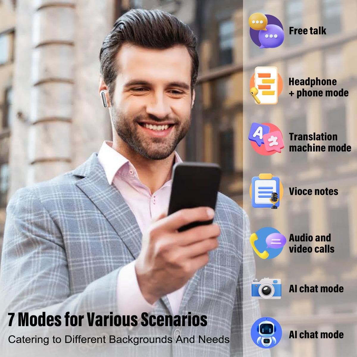 Real Time AI Translation Earbuds 165 Languages 6 Modes No Subscription