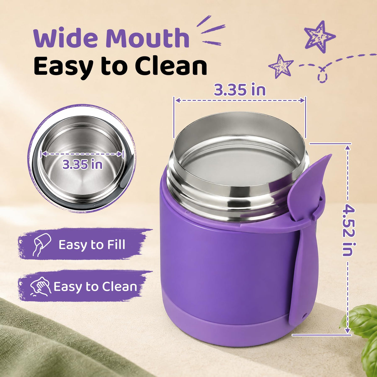 10oz Soup Thermo for Hot Food Kids Insulated Food Jar,Thermo Hot Food Lunch Container, Width Mouth Stainless Steel Lunch Box for Kids with Spoon (Black)