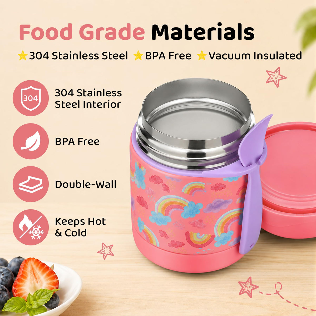 10oz Soup Thermo for Hot Food Kids Insulated Food Jar,Thermo Hot Food Lunch Container, Width Mouth Stainless Steel Lunch Box for Kids with Spoon (Black)
