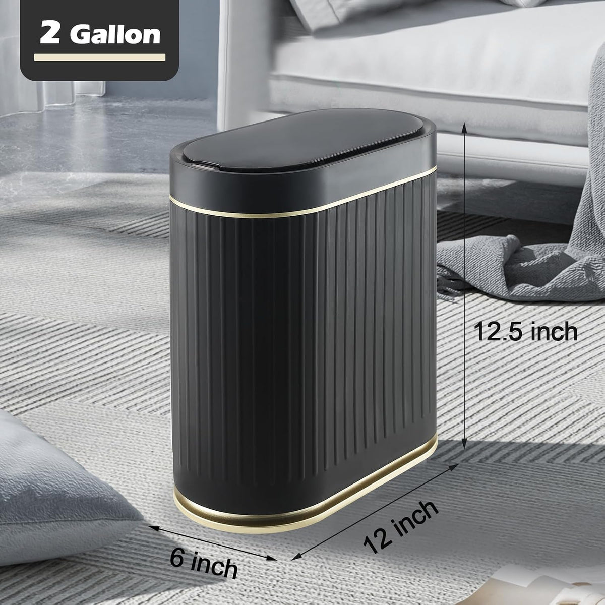 SYNCVIBE Bathroom Sensor Trash Can with Lid, 2 Gallon, Black Gold