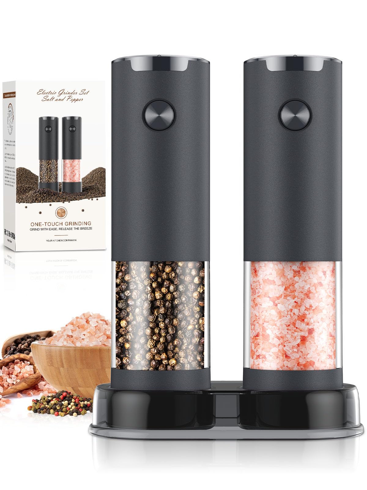 Electric Salt and Pepper Grinder Set Automatic Battery Pepper Mill Shakers Adjustable Coarseness Upgraded Larger Capacity with Led Home and Kitchen Appliances White Elephant Gifts for Women Men