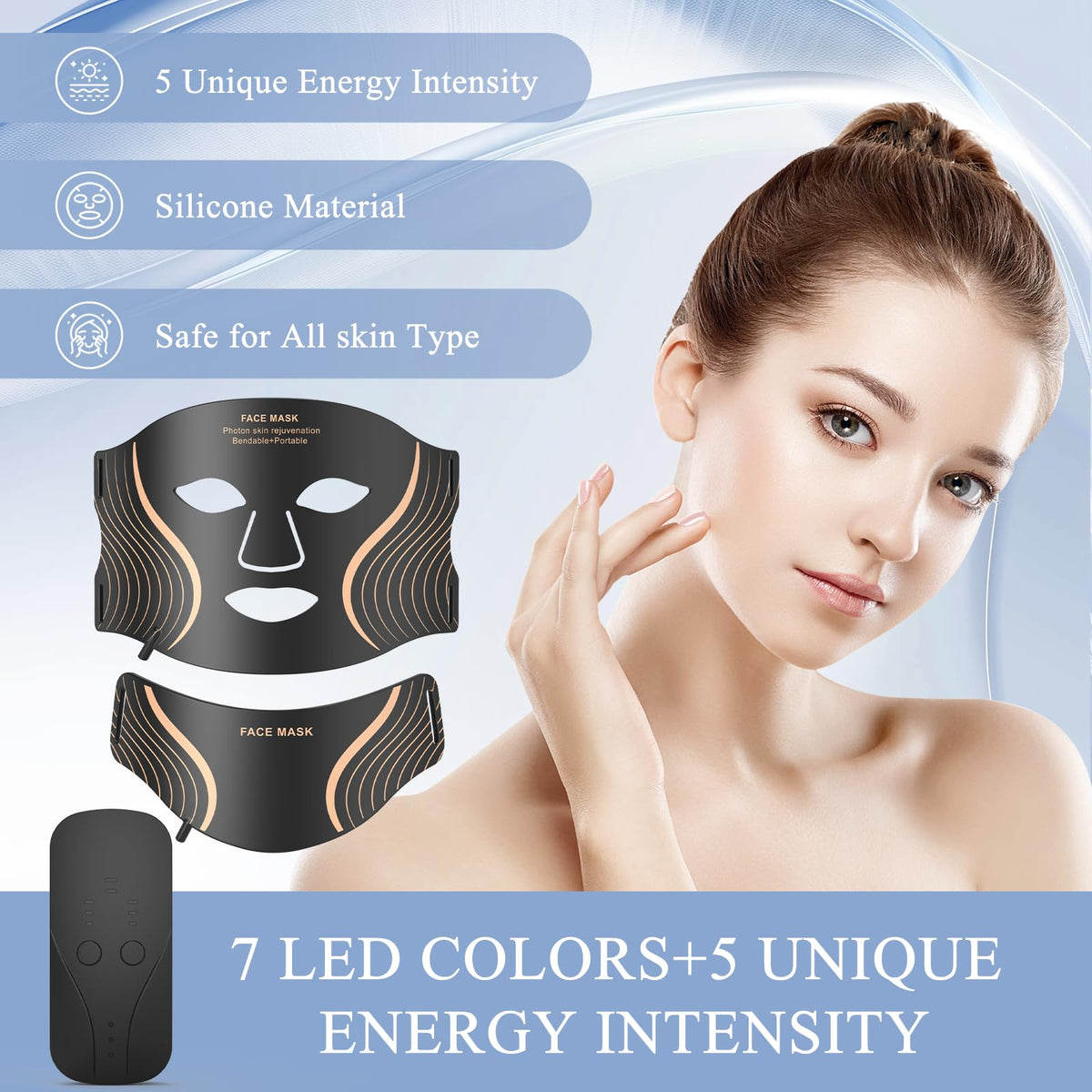 FDA-Cleared LED Light Therapy Mask, 7-Color Red Light Therapy for Face Anti-Aging, Wrinkle Reduction & Acne, Rechargeable Soft Silicone Home Skincare Device