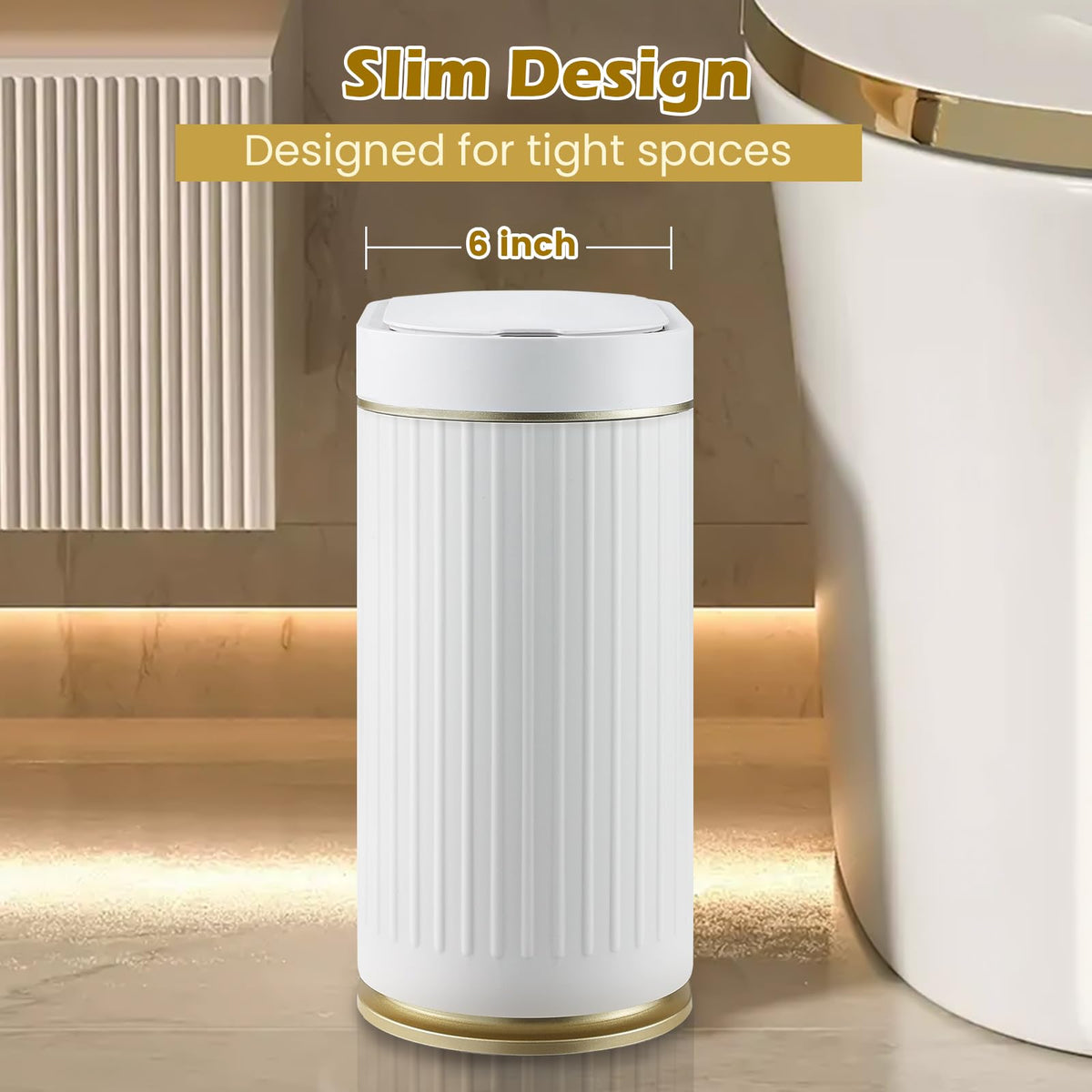SYNCVIBE Bathroom Sensor Trash Can with Lid, 2 Gallon, Black Gold